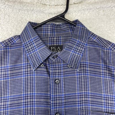 Jos. A. Bank Shirt Mens L Blue Plaid Button Down Cotton Long Sleeve Classic Fit - Thumbnail 2