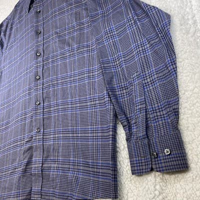 Jos. A. Bank Shirt Mens L Blue Plaid Button Down Cotton Long Sleeve Classic Fit - Thumbnail 3