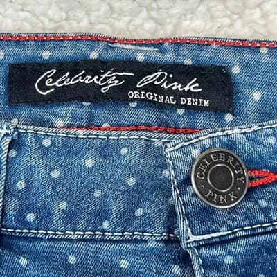 Celebrity Pink Skinny Jeans Juniors 1 Blue Polka Dot Medium Wash Stretch Denim - Thumbnail 6