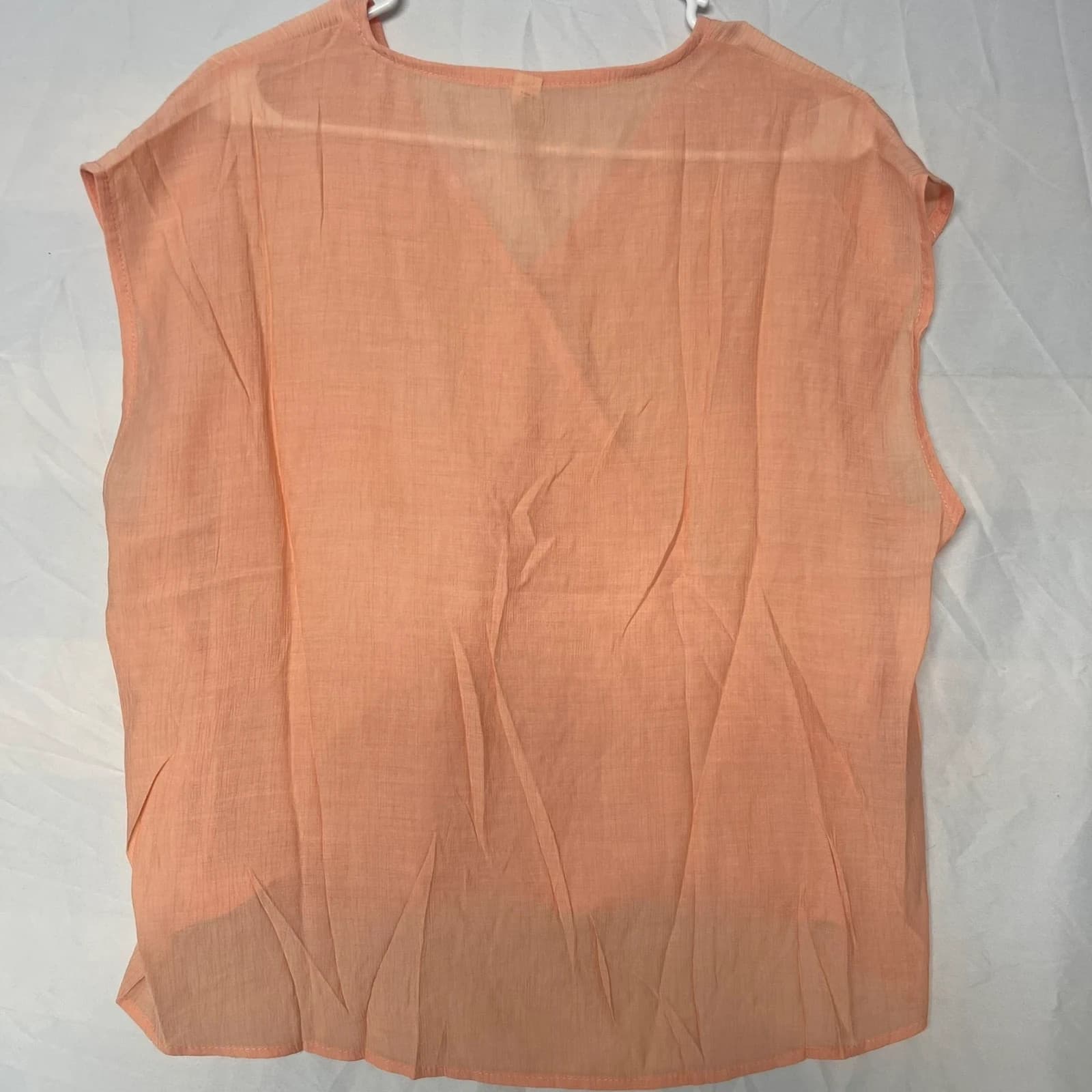 Jin Zi Lai Women's Peach Sheer Faux Wrap Blouse Short Sleeve Top - Thumbnail 2