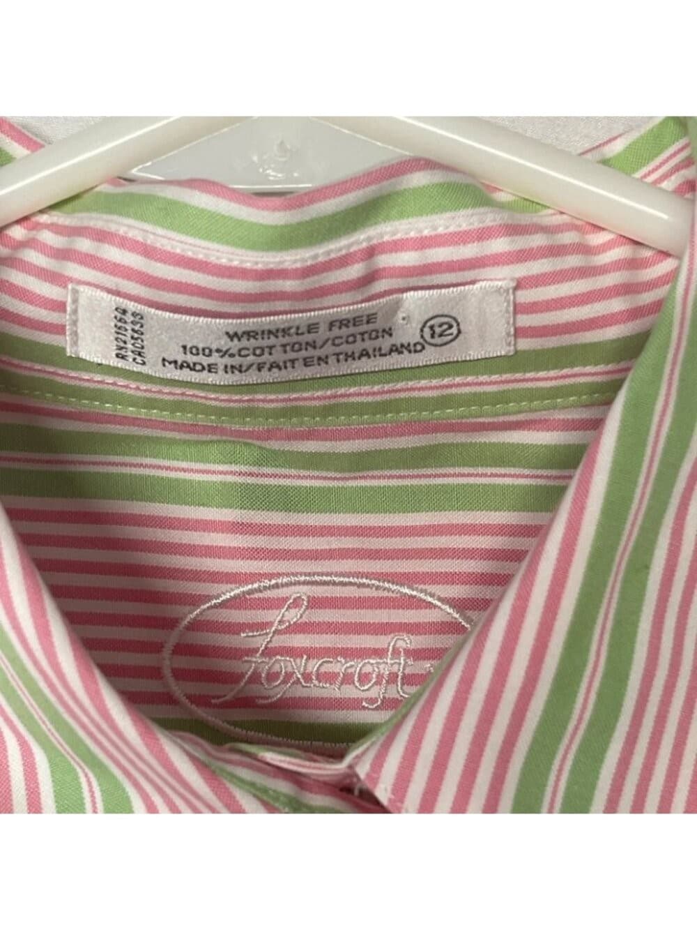 Foxcroft Pink Green Stripe Wrinkle Free Button Front Shirt Size 12 - Thumbnail 3