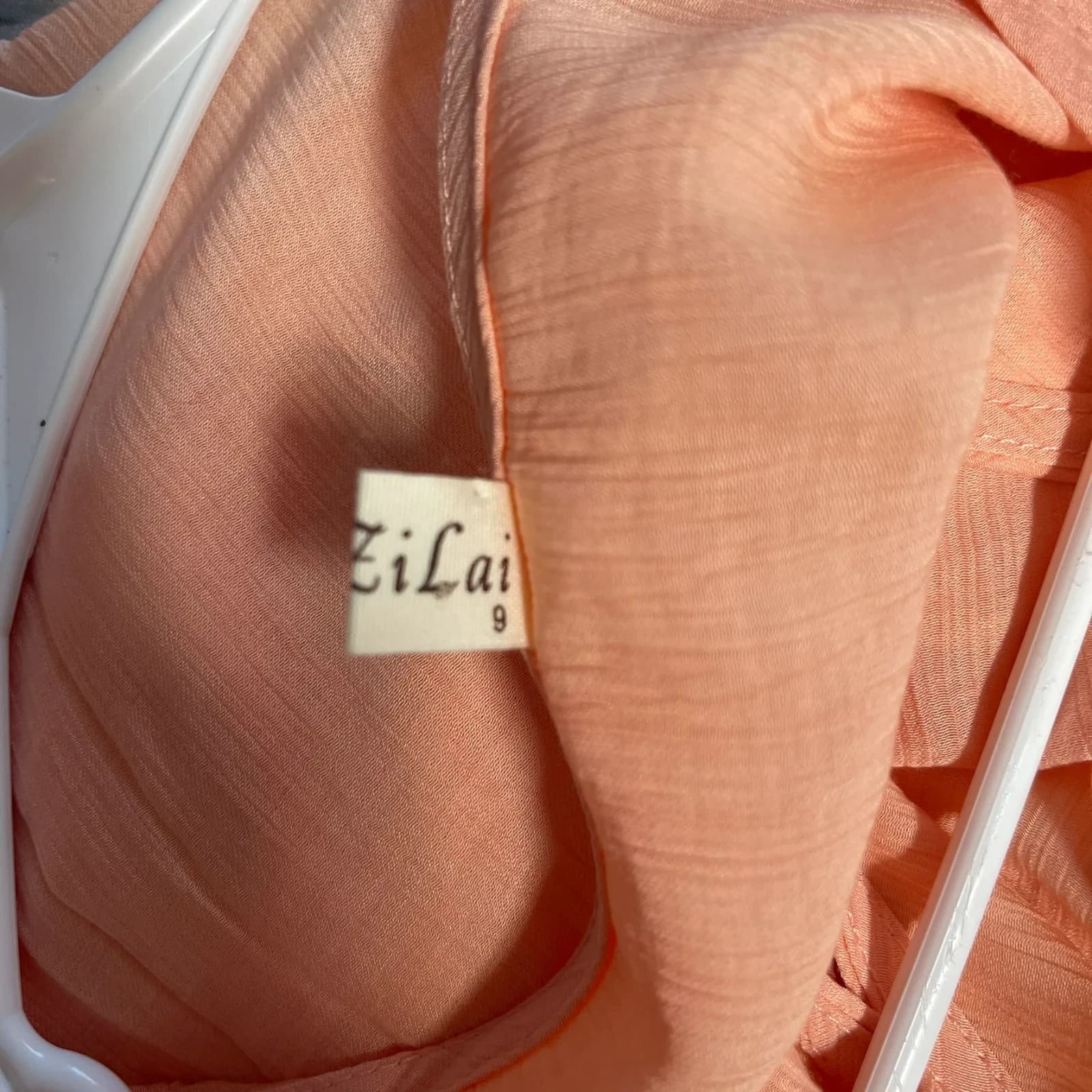 Jin Zi Lai Women's Peach Sheer Faux Wrap Blouse Short Sleeve Top - Thumbnail 4