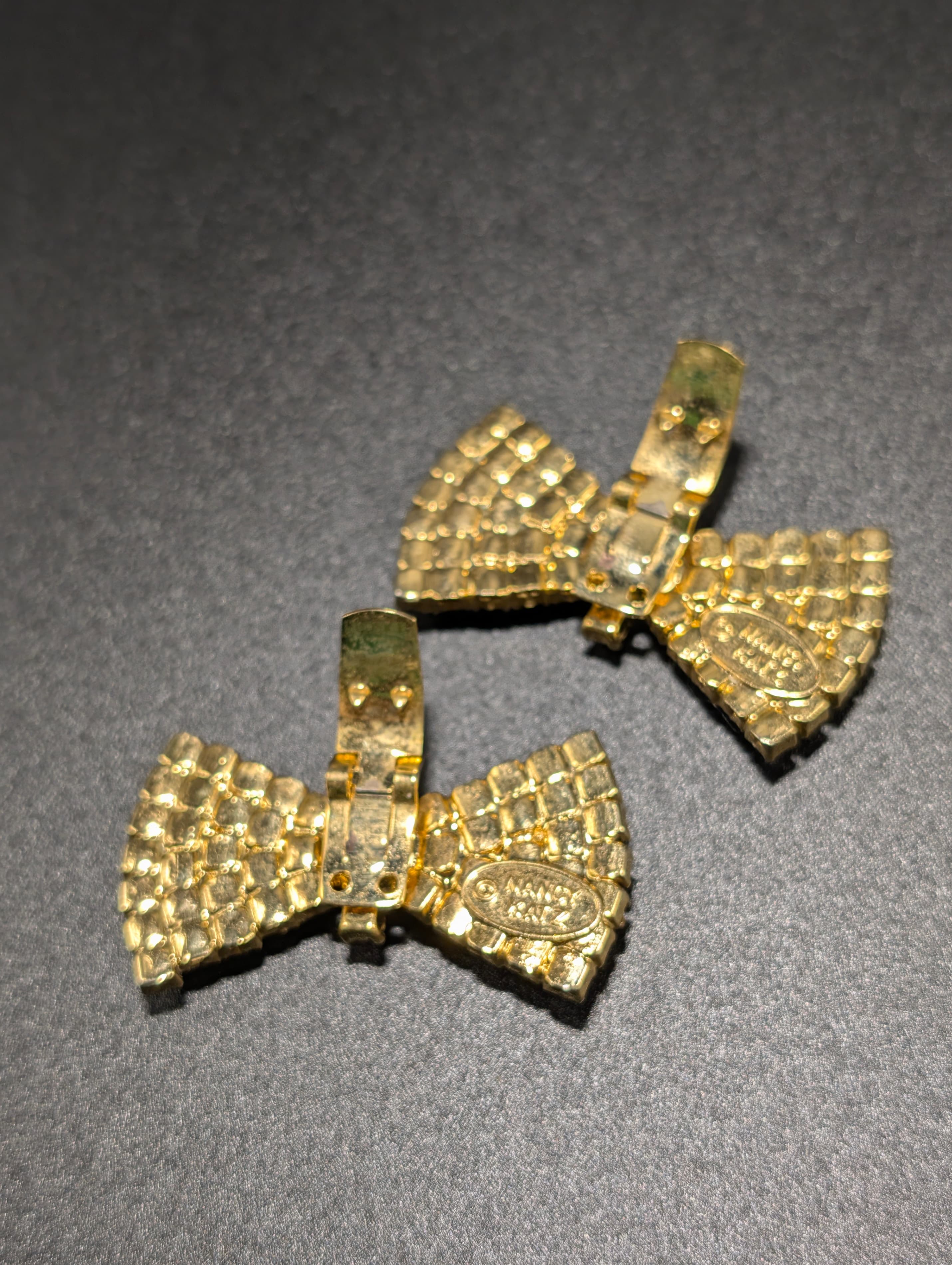 Nancy Katz Gold Bow Clips with Rhinestones