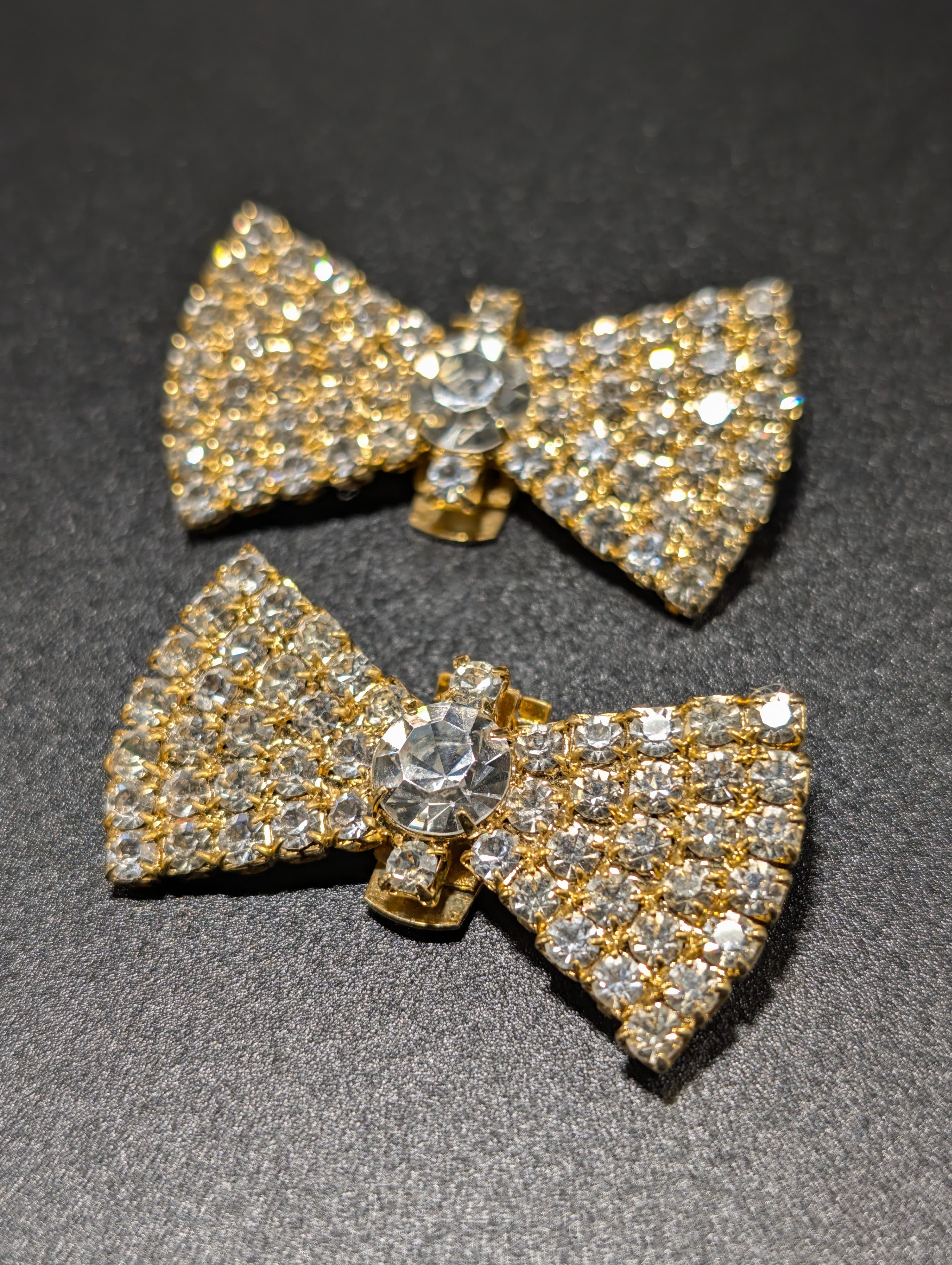 Nancy Katz Gold Bow Clips with Rhinestones - Thumbnail 2