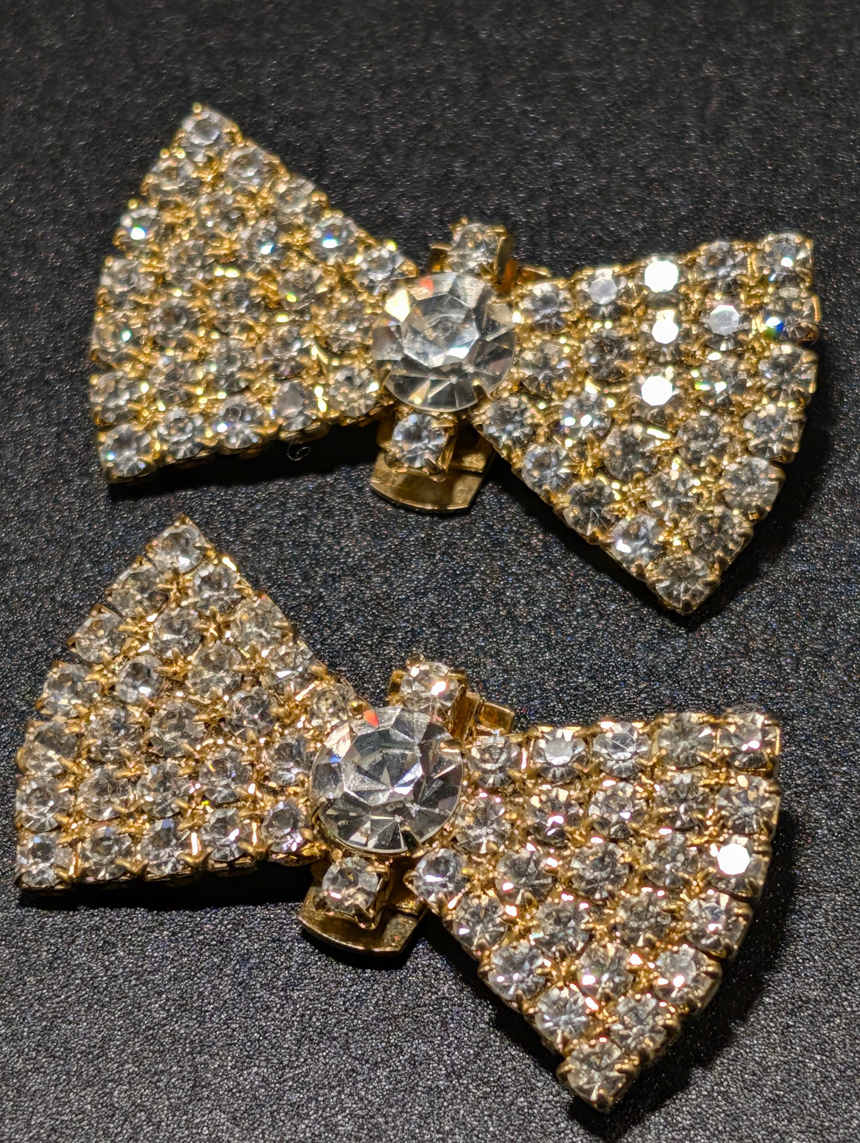 Nancy Katz Gold Bow Clips with Rhinestones - Thumbnail 4