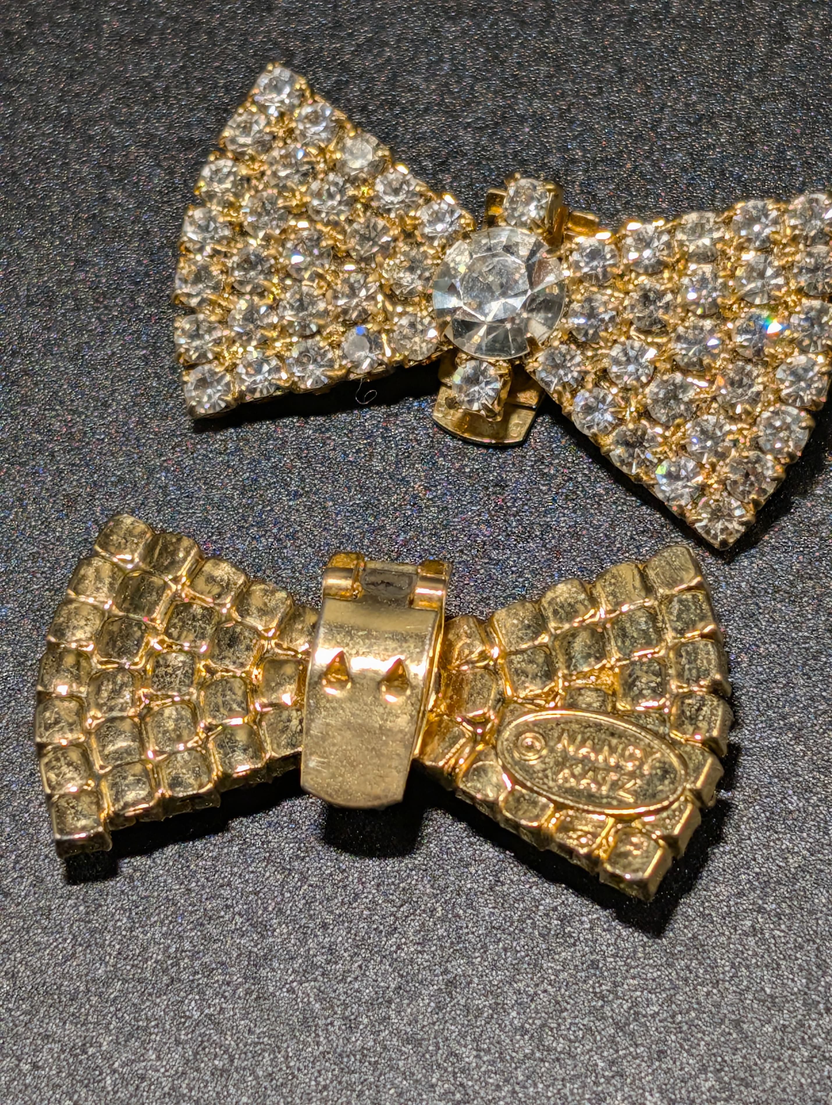 Nancy Katz Gold Bow Clips with Rhinestones - Thumbnail 3