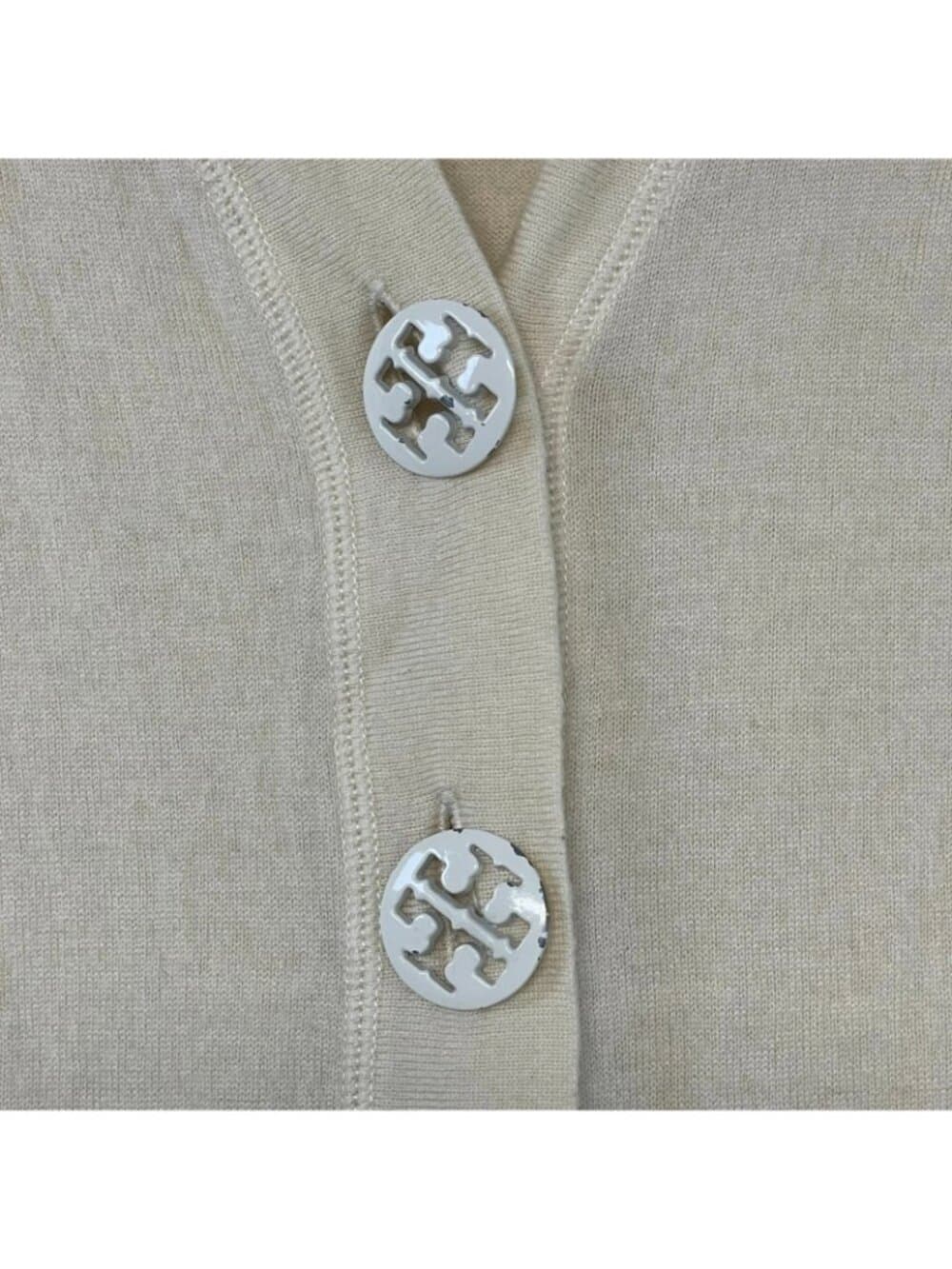 Tory Burch 100% Merino Wool Cream Button Front Cardigan Sweater Medium - Thumbnail 8