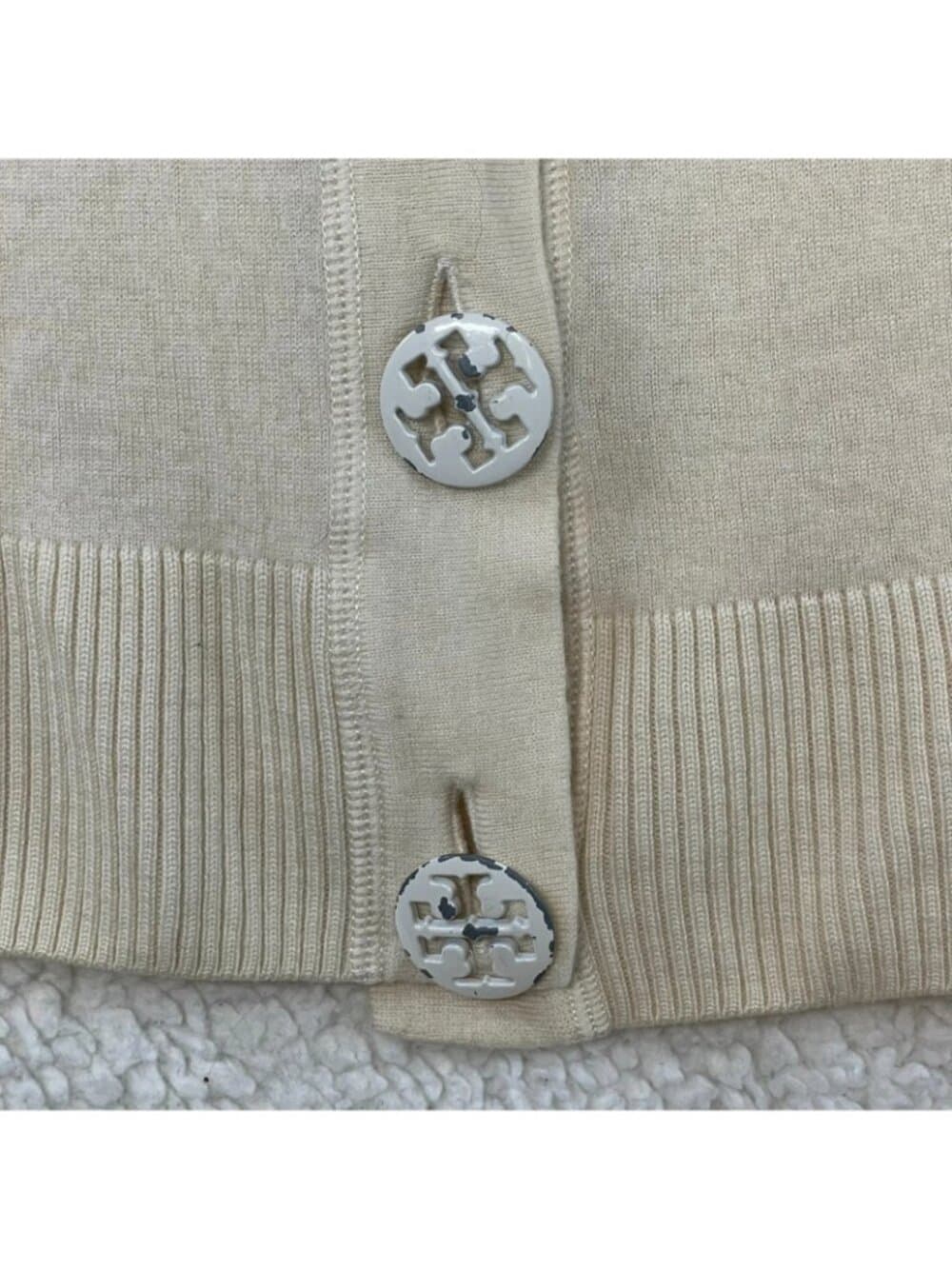 Tory Burch 100% Merino Wool Cream Button Front Cardigan Sweater Medium - Thumbnail 6