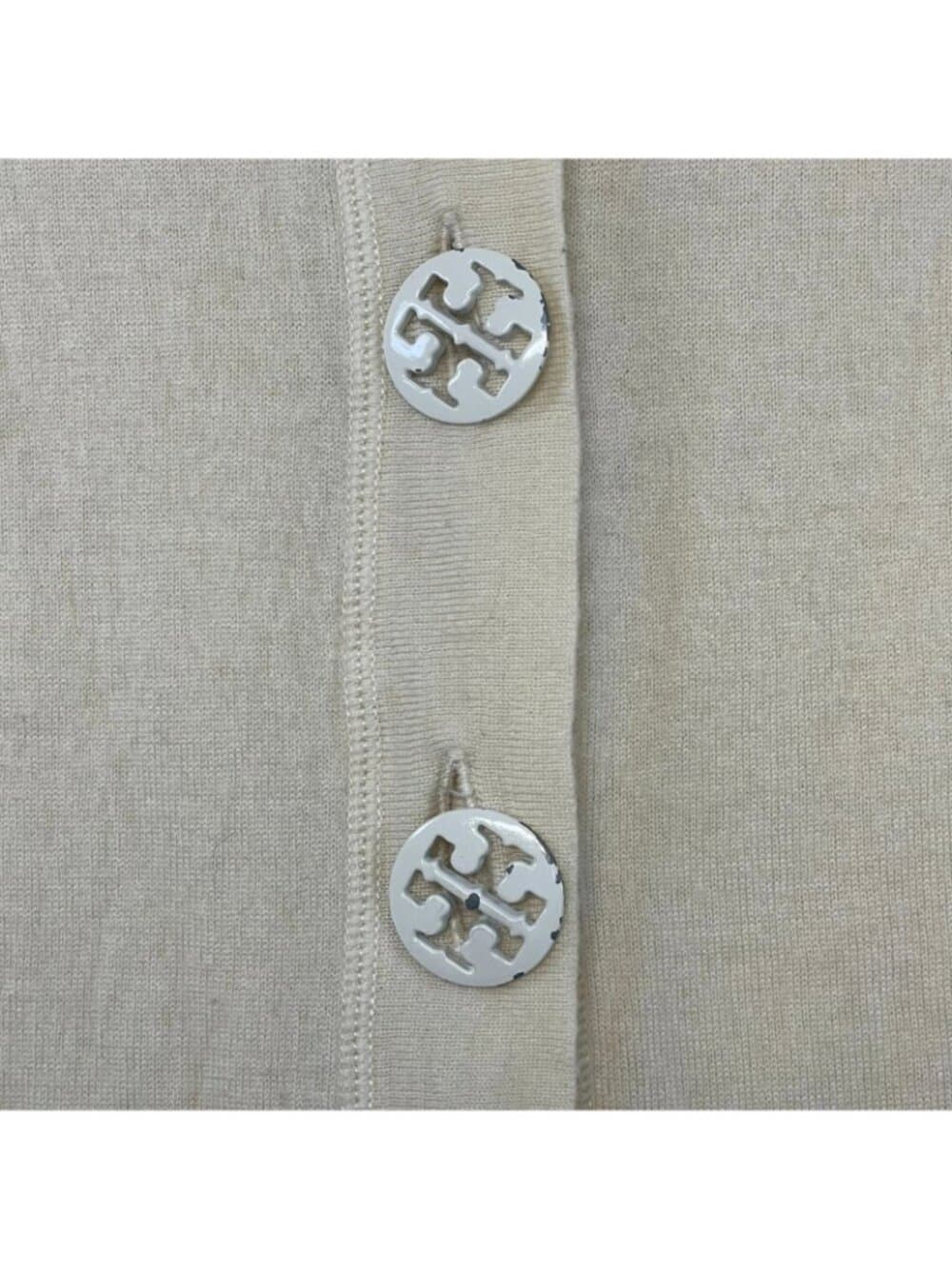 Tory Burch 100% Merino Wool Cream Button Front Cardigan Sweater Medium - Thumbnail 7