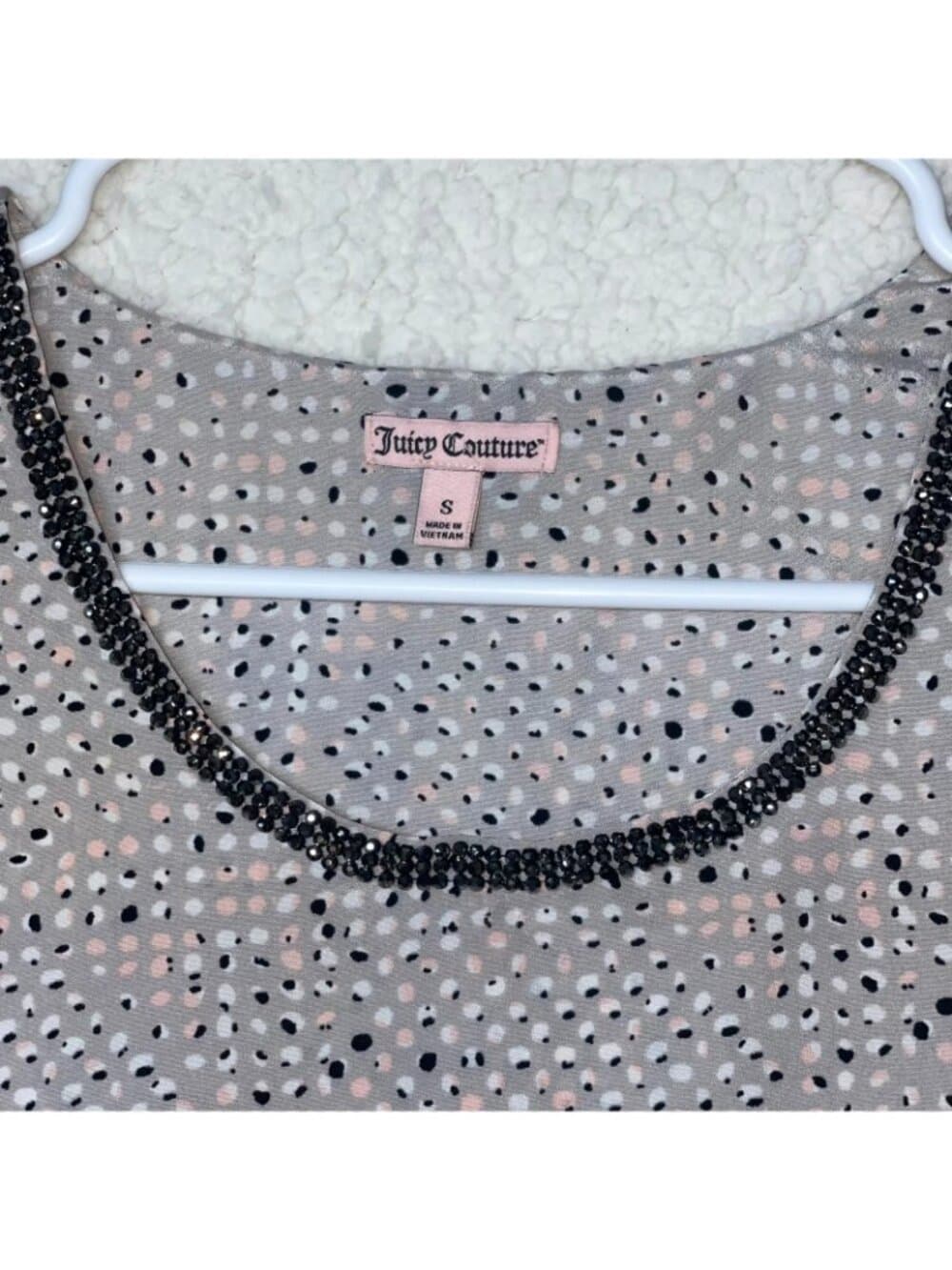 Juicy Couture Sleeveless Beaded Neck Blouse Polka Dot Gray Small - Thumbnail 4