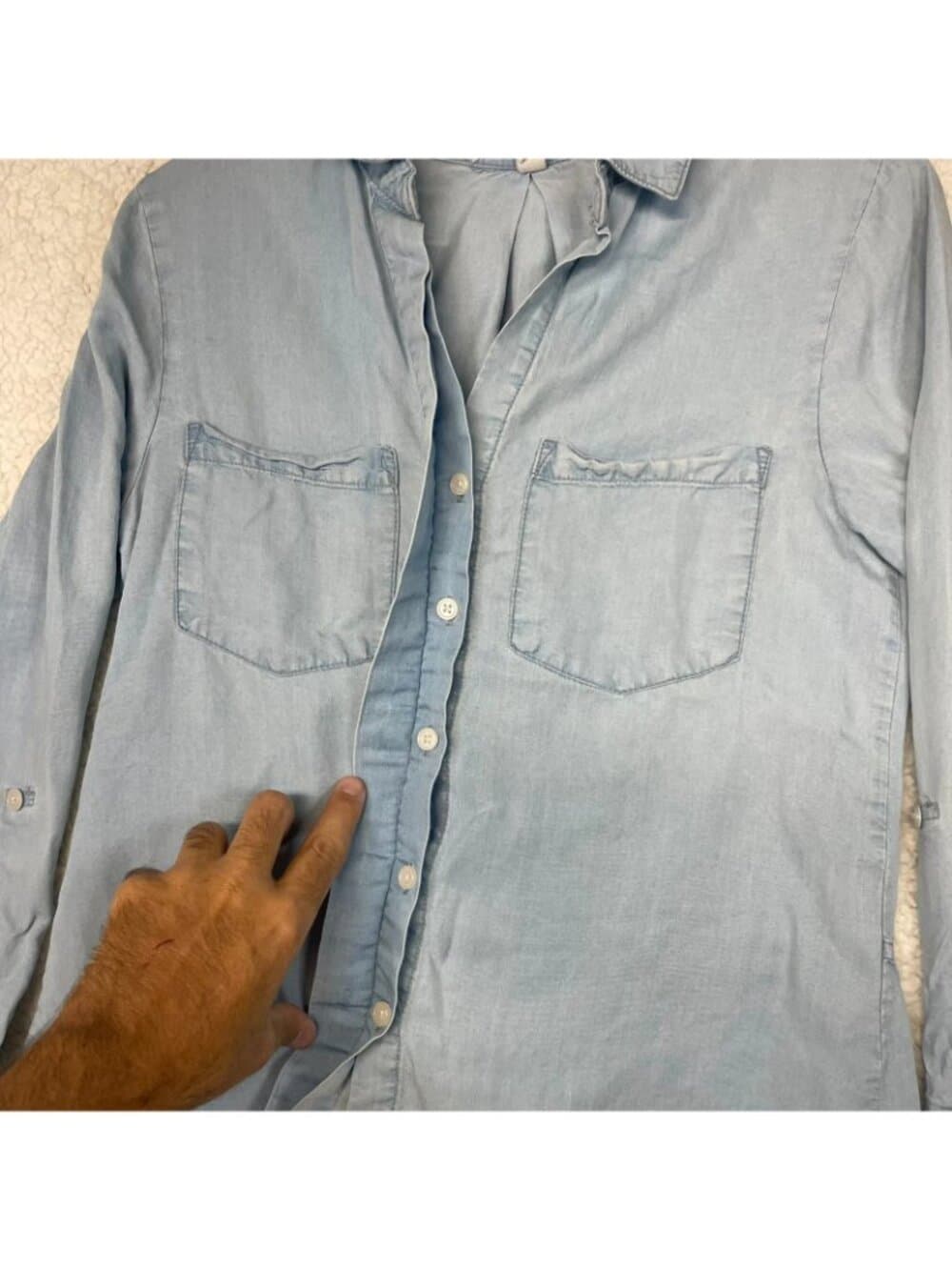 Thread & Supply Lyocell Chambray Split Back Button Shirt XS - Thumbnail 5