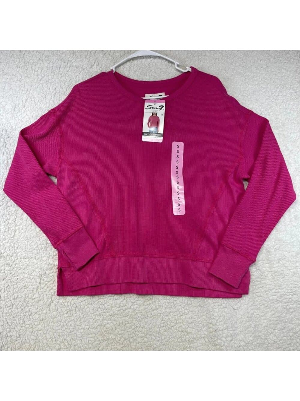 NWT Seven7 Hot Pink Waffle Knit Crewneck Sweatshirt Women's Small - Thumbnail 5