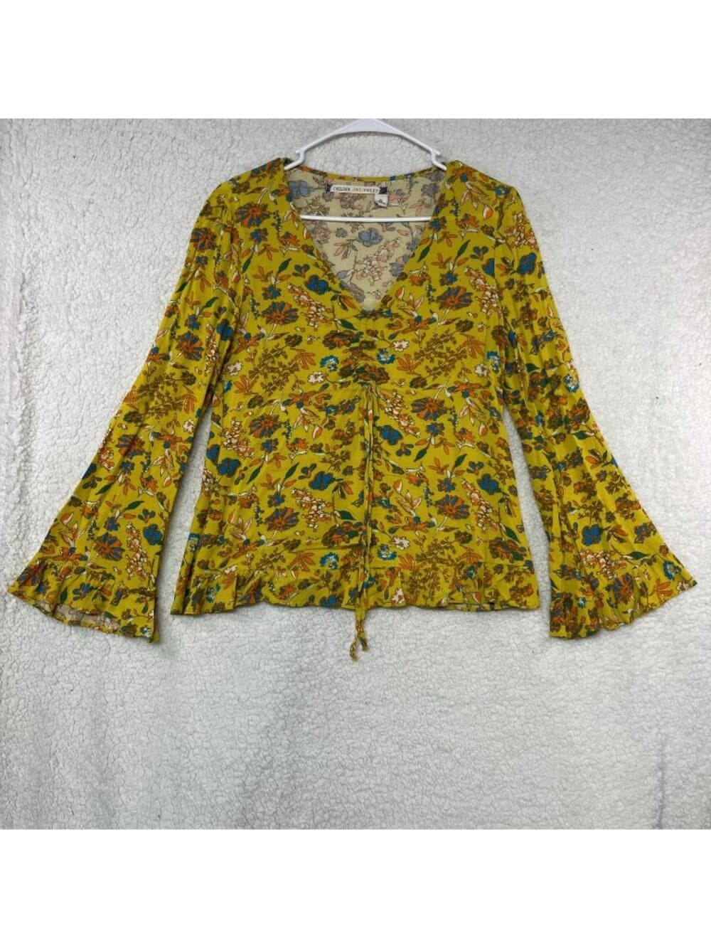 Chelsea & Violet Small Boho Floral Peplum Blouse Bell Sleeve 100% Rayon Top - Thumbnail 7
