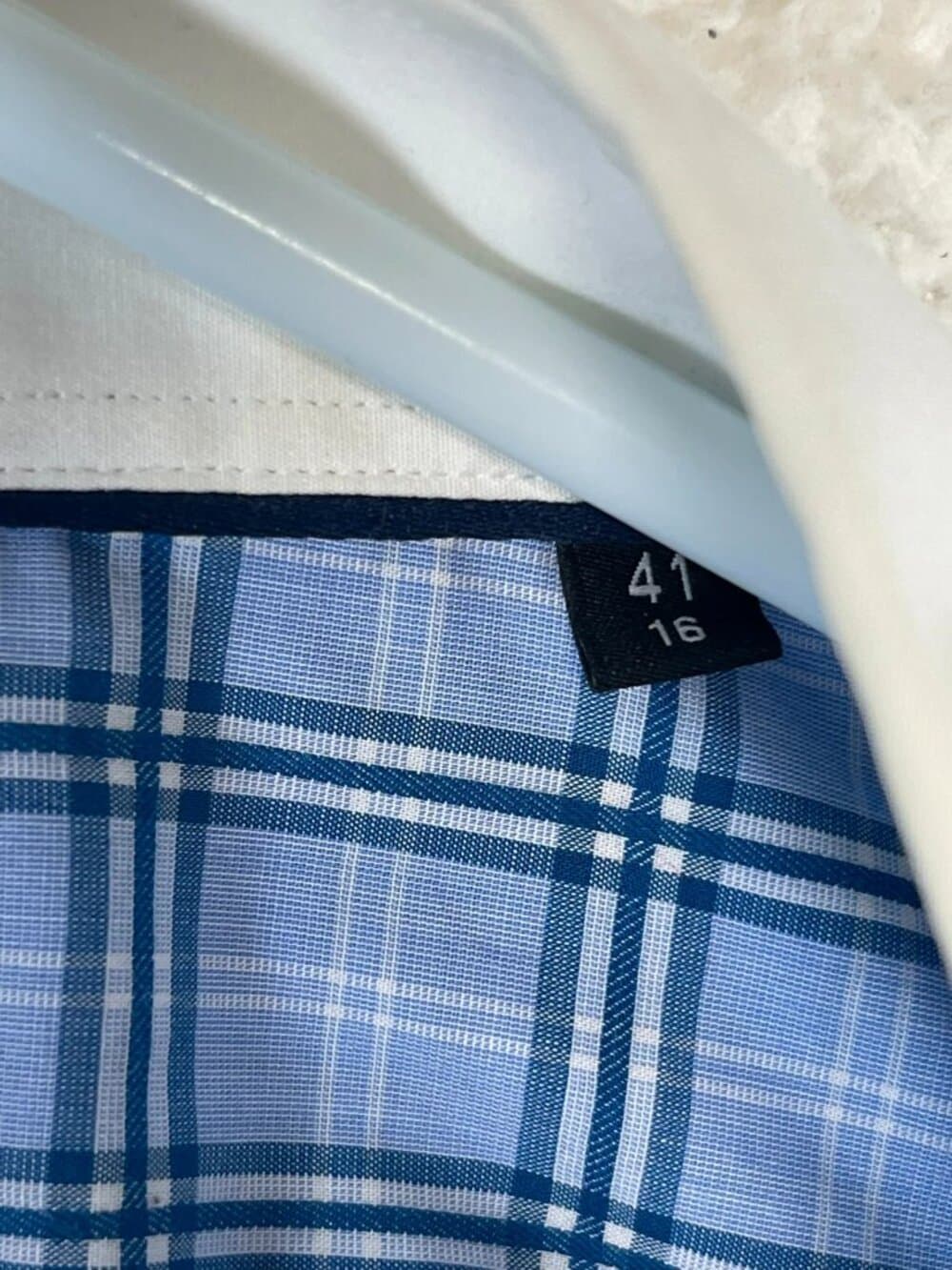 BOSS Hugo Boss Slim Fit Easy Iron Blue Plaid Dress Shirt 16 41 - Thumbnail 5