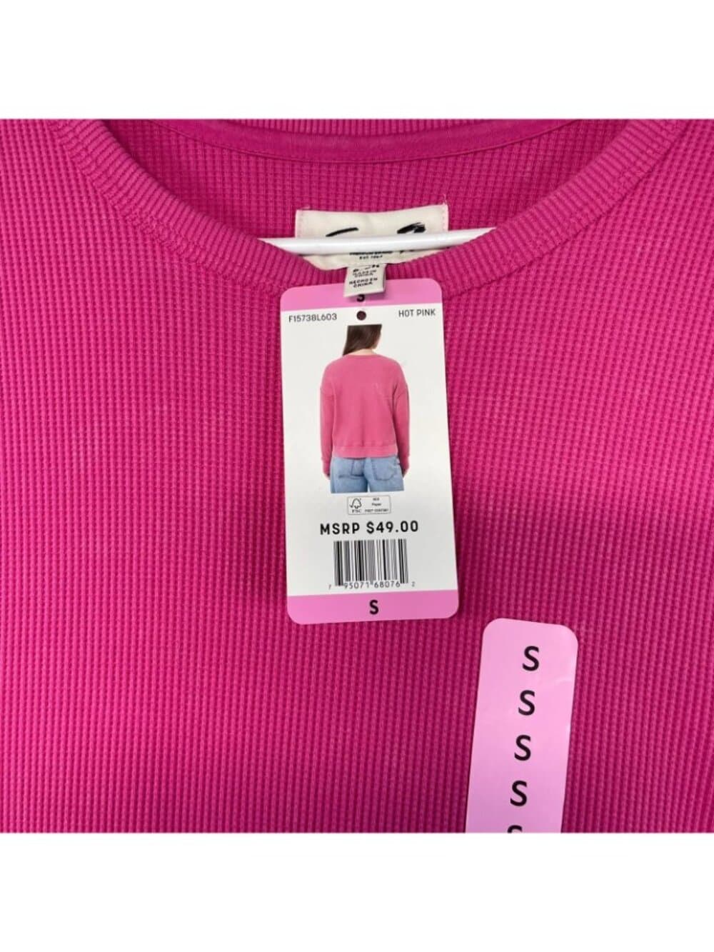 NWT Seven7 Hot Pink Waffle Knit Crewneck Sweatshirt Women's Small - Thumbnail 2