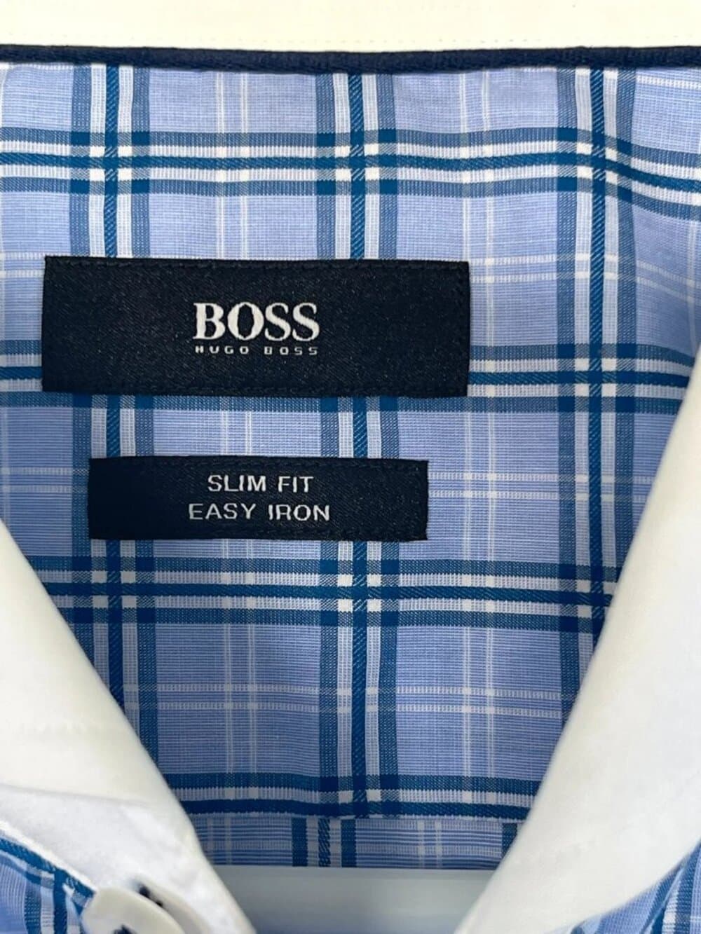BOSS Hugo Boss Slim Fit Easy Iron Blue Plaid Dress Shirt 16 41 - Thumbnail 4
