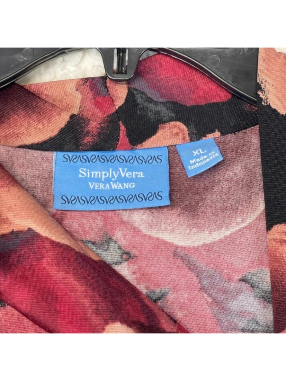 Simply Vera Vera Wang XL Floral Ruched Wrap Style Top Pink Burgundy - Thumbnail 3
