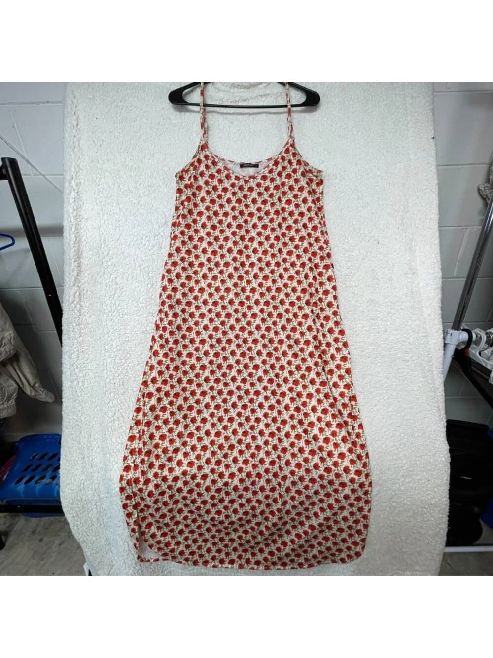 Huskary Red Floral Sleeveless Midi Dress Women's Size M Stretch - Thumbnail 5