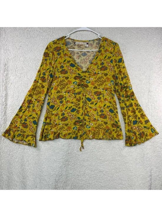 Chelsea & Violet Small Boho Floral Peplum Blouse Bell Sleeve 100% Rayon Top - Thumbnail 8