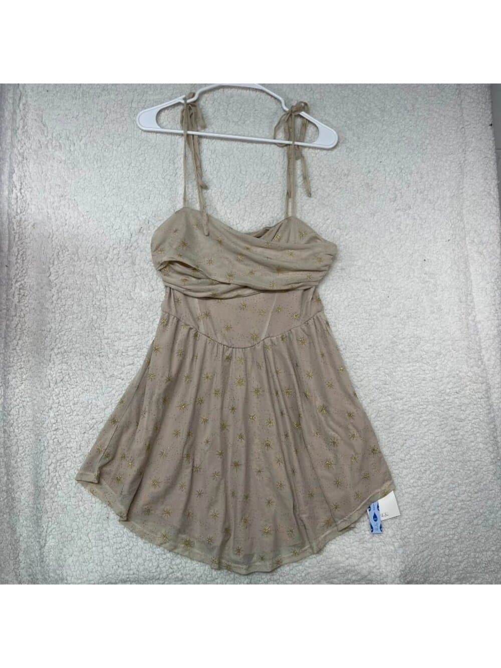 Women's Cider Beige Gold Star Print Tie Strap Mini Dress Size M NWT - Thumbnail 6