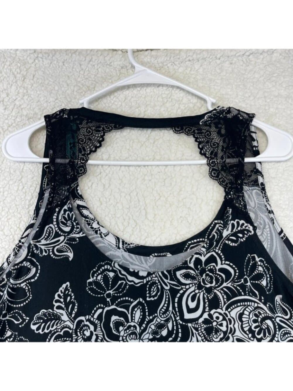 Linea Donatella Floral Paisley Lace Racerback Tank Top Women's XL Black Aqua - Thumbnail 4
