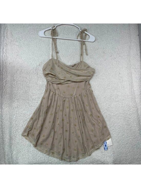 Women's Cider Beige Gold Star Print Tie Strap Mini Dress Size M NWT - Thumbnail 7