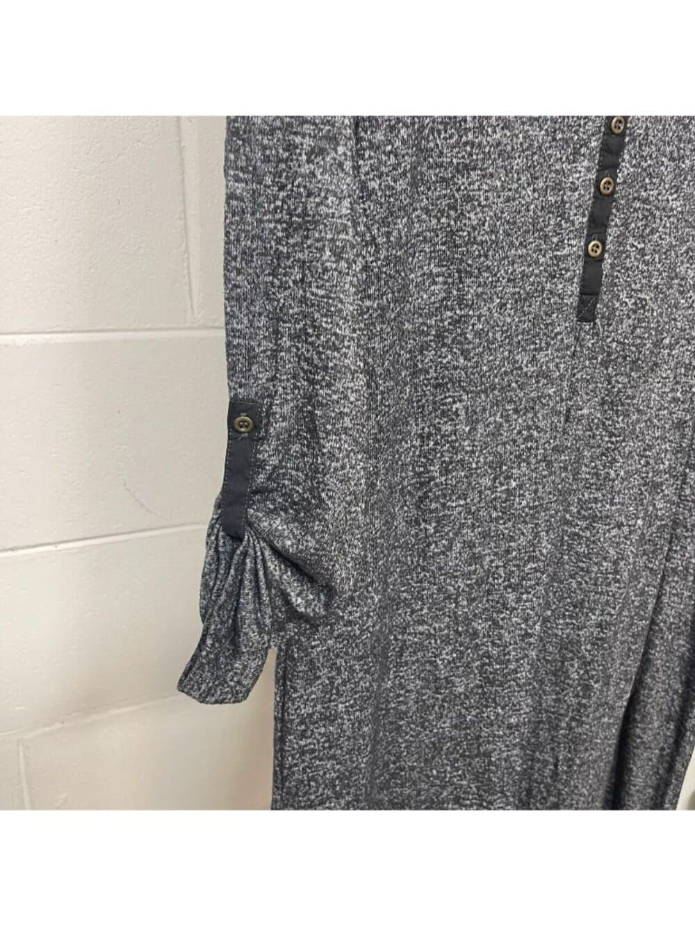 Philosophy Dresses Charcoal Heather Knit Roll-Tab Sleeve Henley Dress Size S - Thumbnail 4