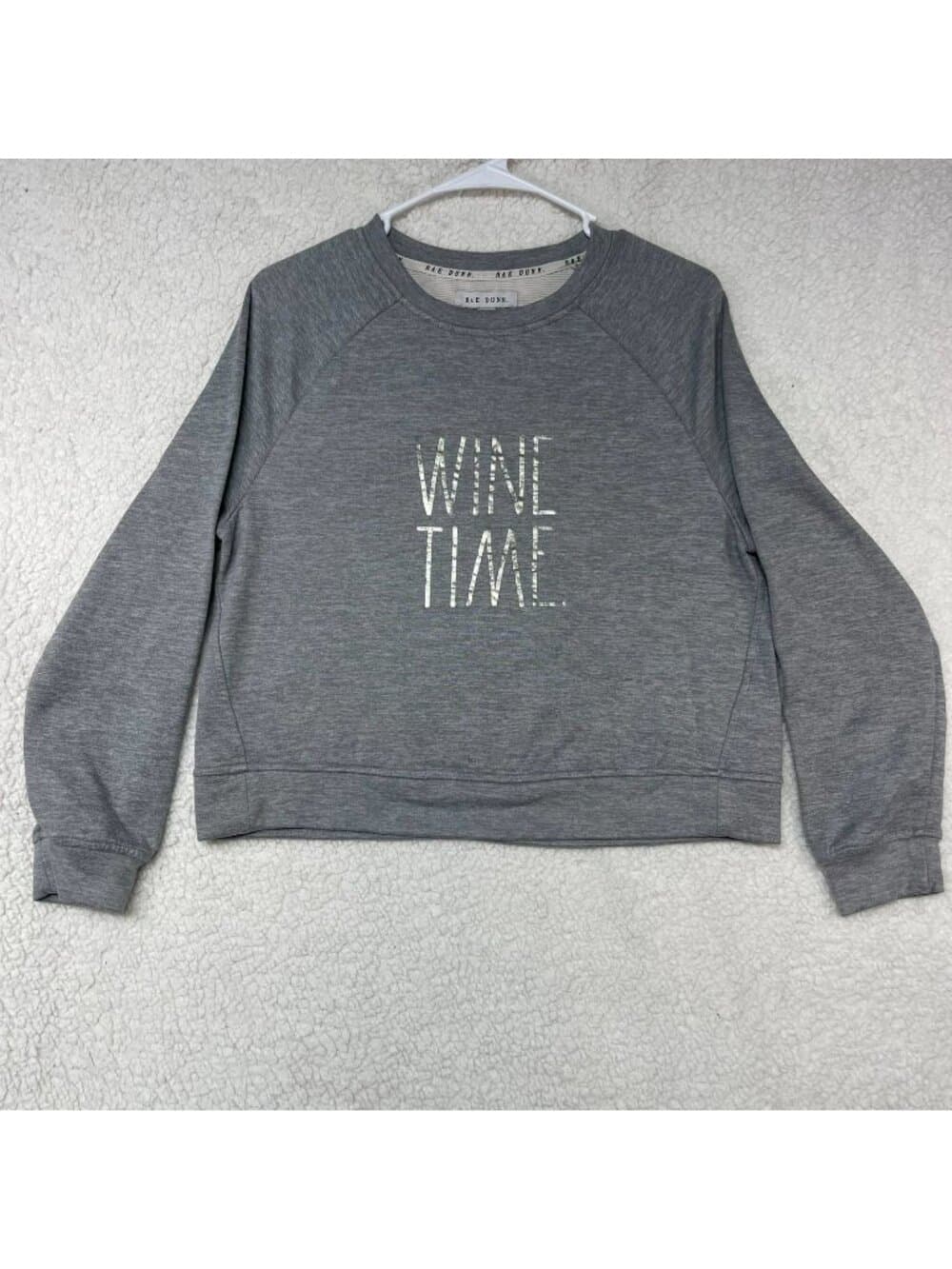 Rae Dunn Wine Time Gray Graphic Pullover Sweatshirt Women's XS Casual - Thumbnail 5