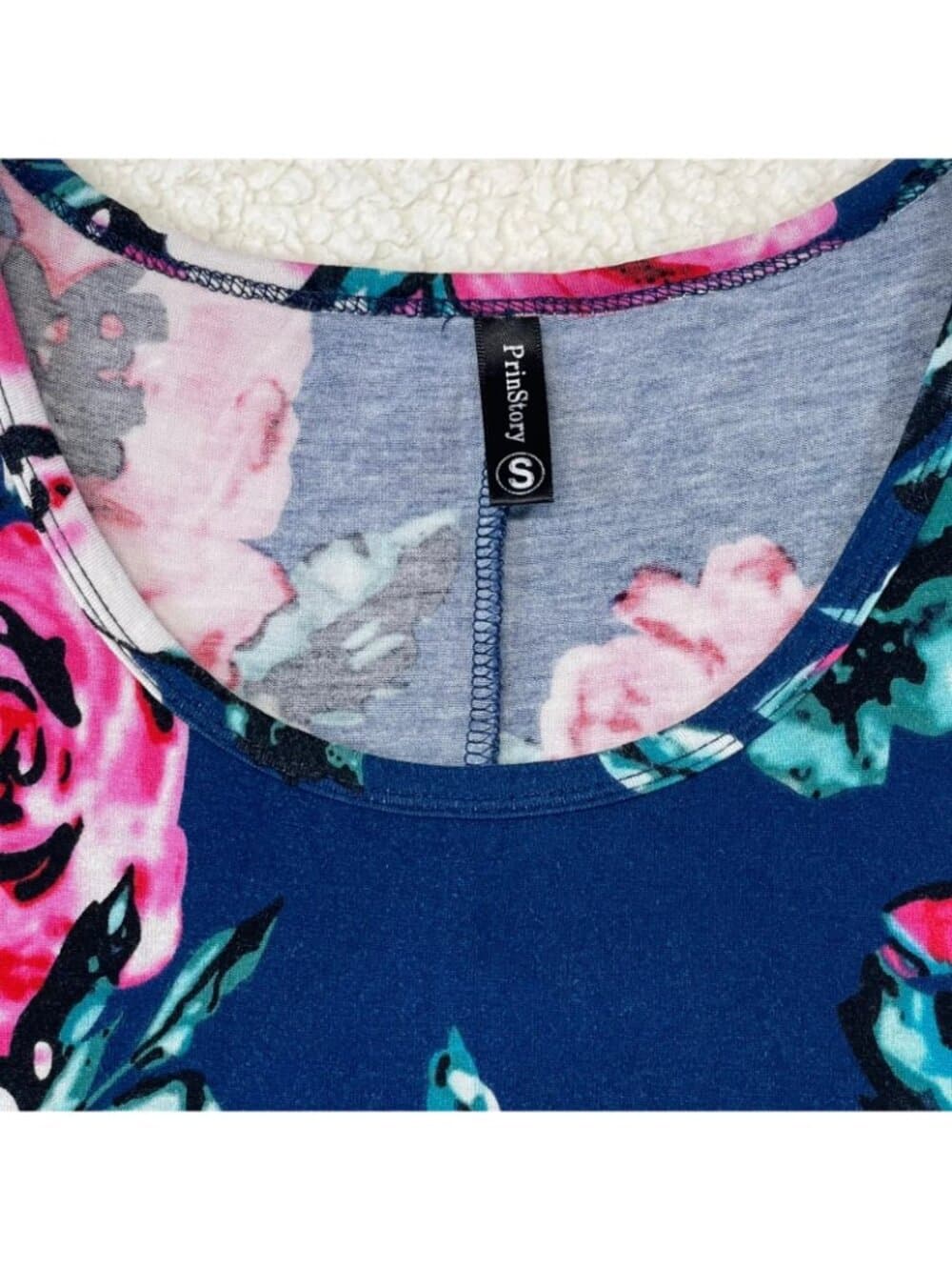 PrinStory Floral Dress Size S – Navy Sleeveless A‑Line Sundress Rayon Blend - Thumbnail 2