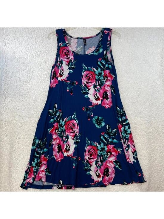 PrinStory Floral Dress Size S – Navy Sleeveless A‑Line Sundress Rayon Blend - Thumbnail 5