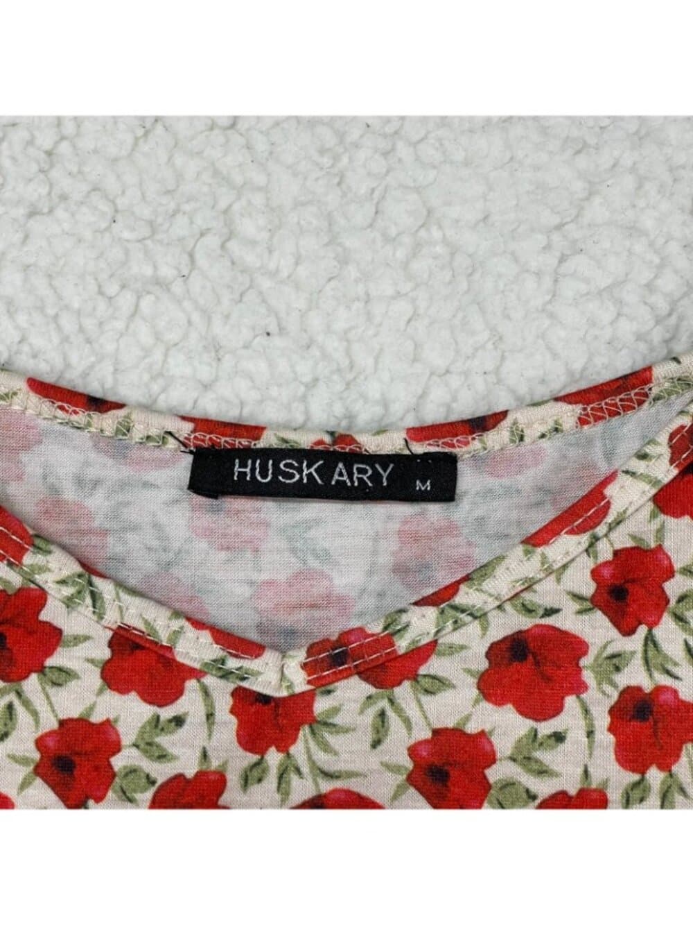 Huskary Red Floral Sleeveless Midi Dress Women's Size M Stretch - Thumbnail 3