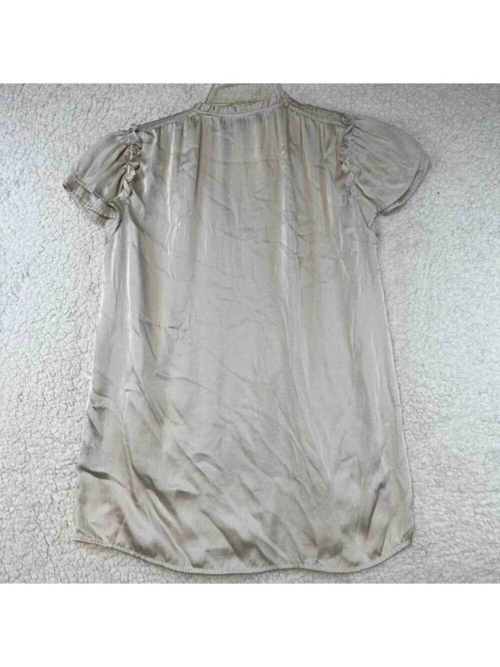 Catherine Malandrino Champagne Satin Smocked Flutter Sleeve Blouse XS - Thumbnail 2
