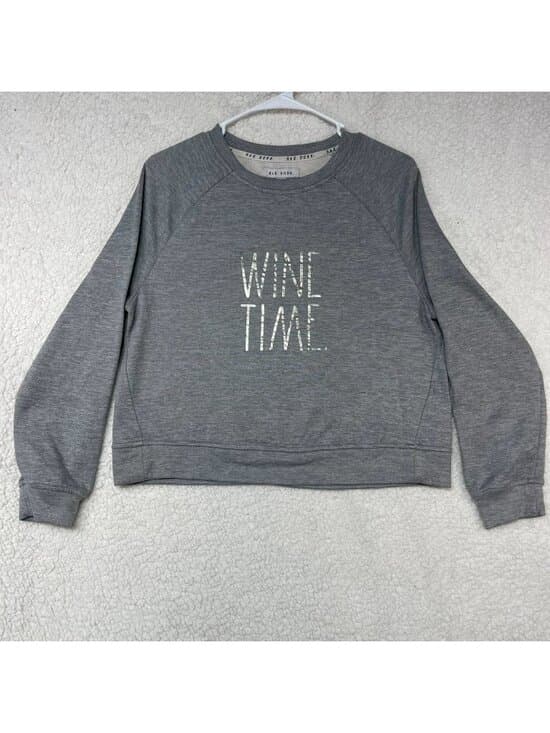 Rae Dunn Wine Time Gray Graphic Pullover Sweatshirt Women's XS Casual - Thumbnail 6