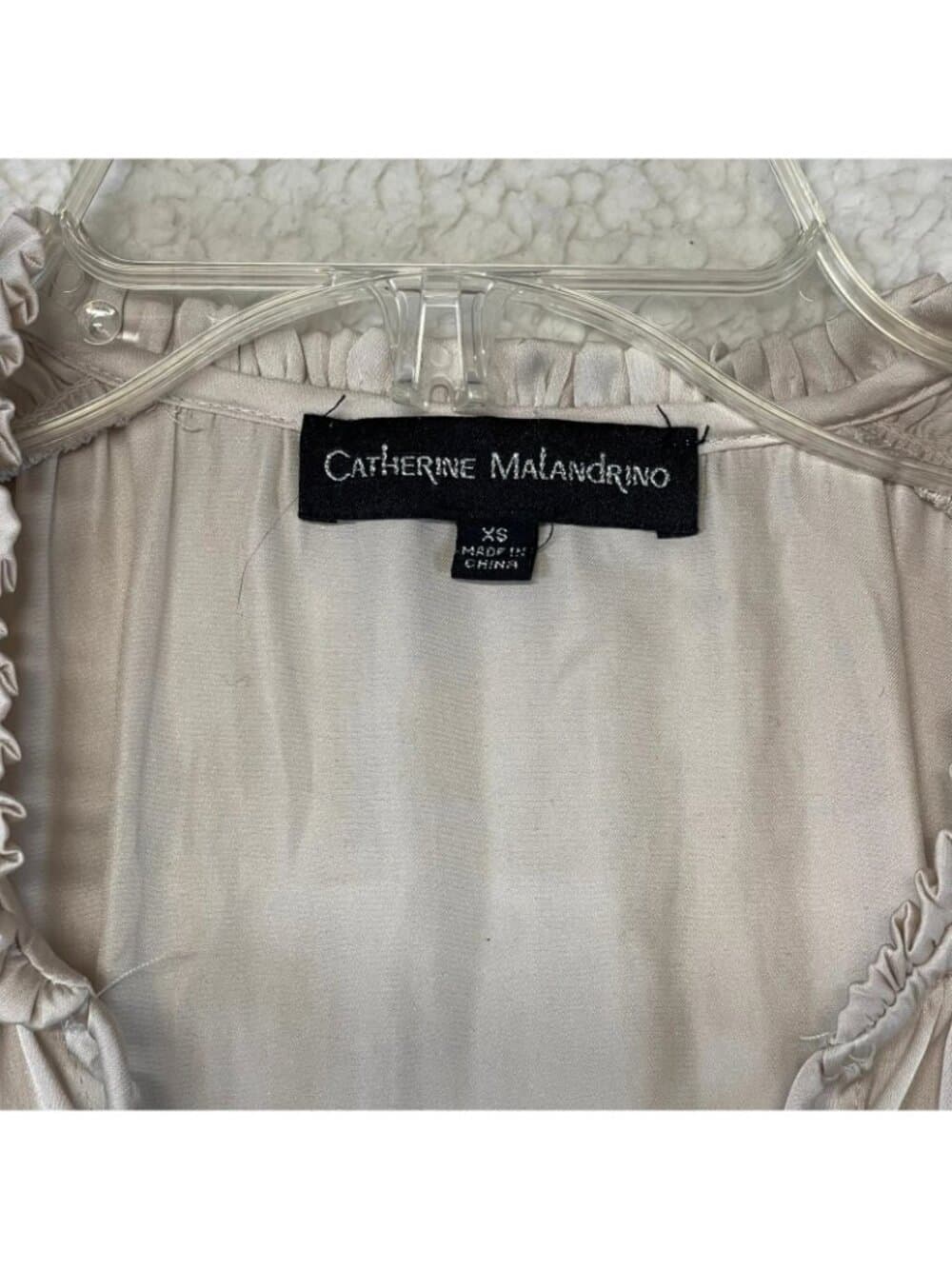 Catherine Malandrino Champagne Satin Smocked Flutter Sleeve Blouse XS - Thumbnail 3