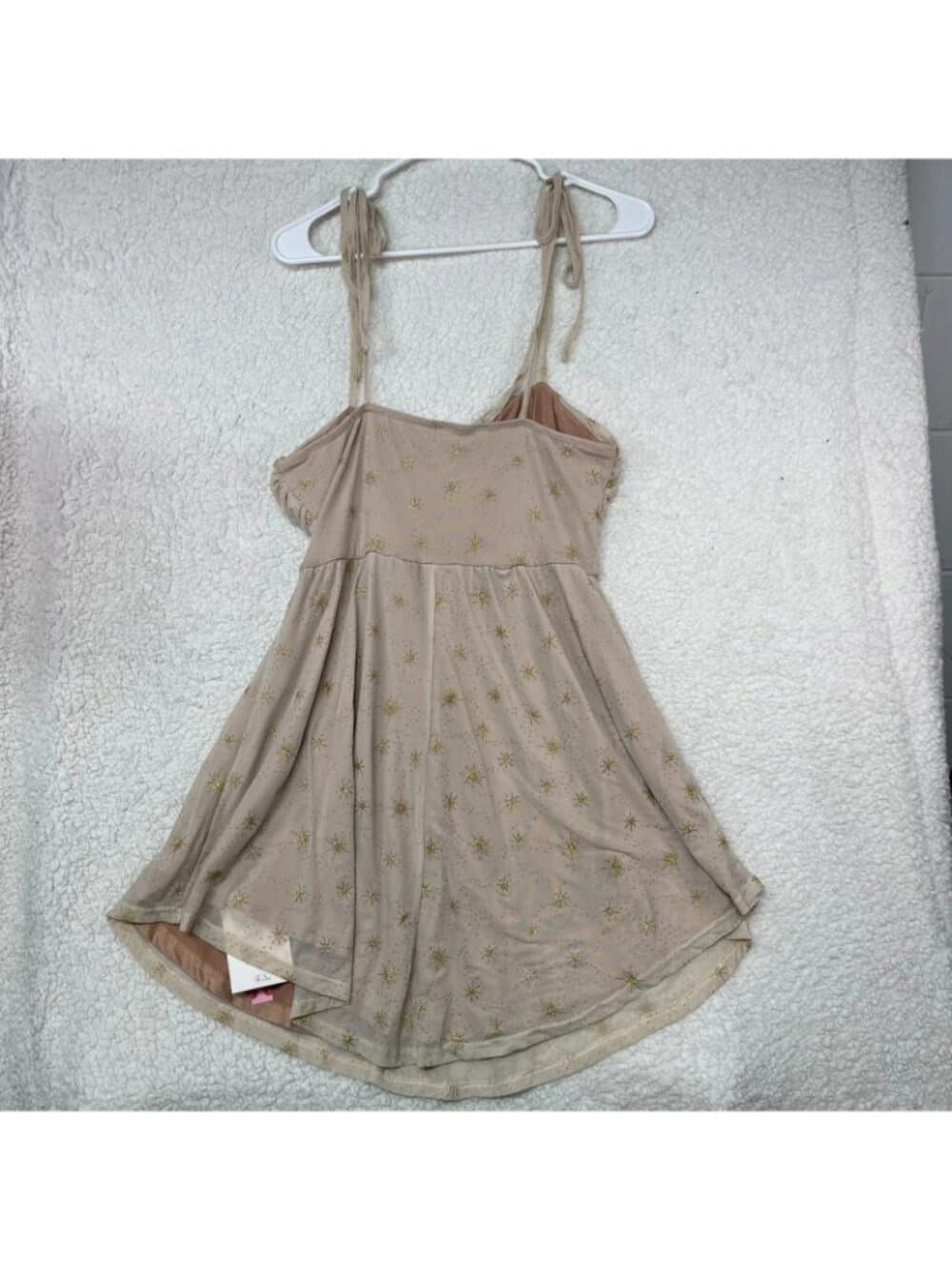 Women's Cider Beige Gold Star Print Tie Strap Mini Dress Size M NWT - Thumbnail 2