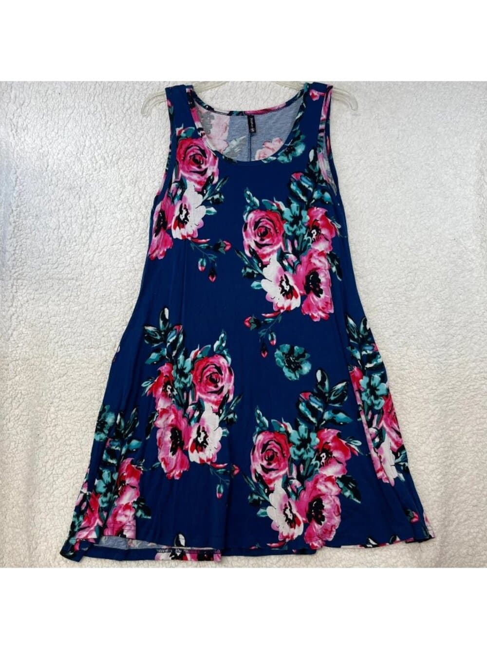 PrinStory Floral Dress Size S – Navy Sleeveless A‑Line Sundress Rayon Blend - Thumbnail 4
