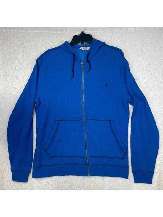 Original Penguin Blue Full Zip Hooded Sweatshirt Hoodie Men's Large - Thumbnail 6