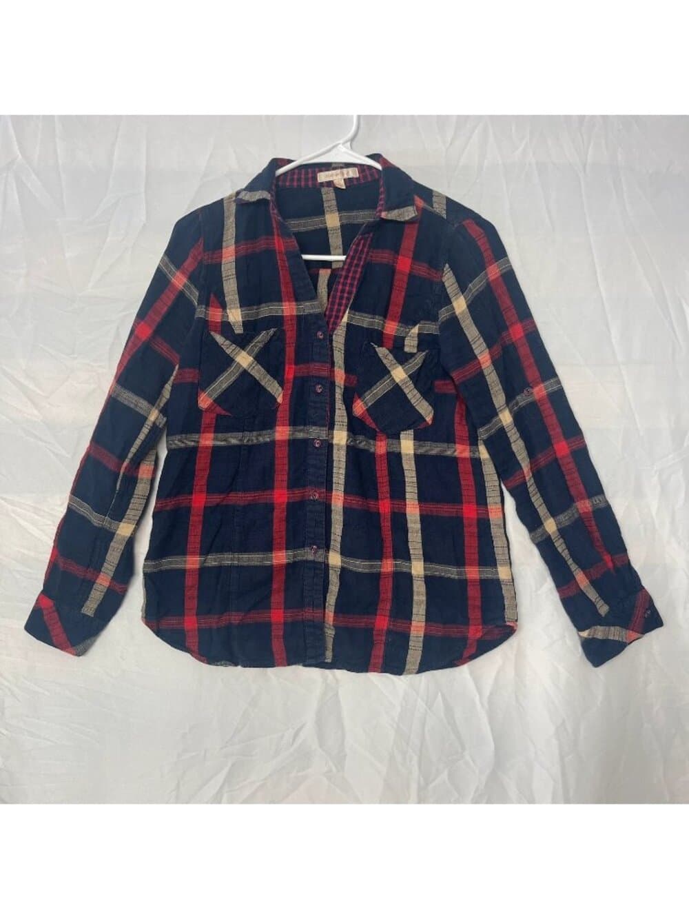 Skies Are Blue Plaid Button Front Roll Tab Shirt Size S - Thumbnail 3