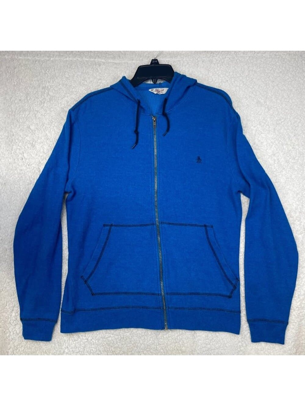 Original Penguin Blue Full Zip Hooded Sweatshirt Hoodie Men's Large - Thumbnail 5