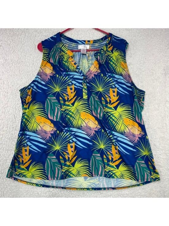 Stella Parker Collection Women's Tropical Sleeveless Henley Top 1X - Thumbnail 6
