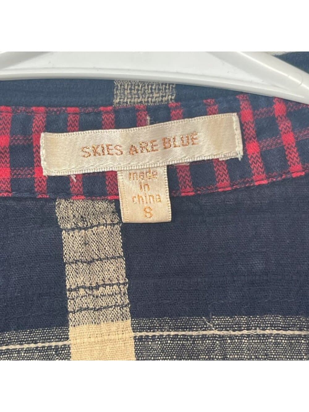 Skies Are Blue Plaid Button Front Roll Tab Shirt Size S - Thumbnail 2