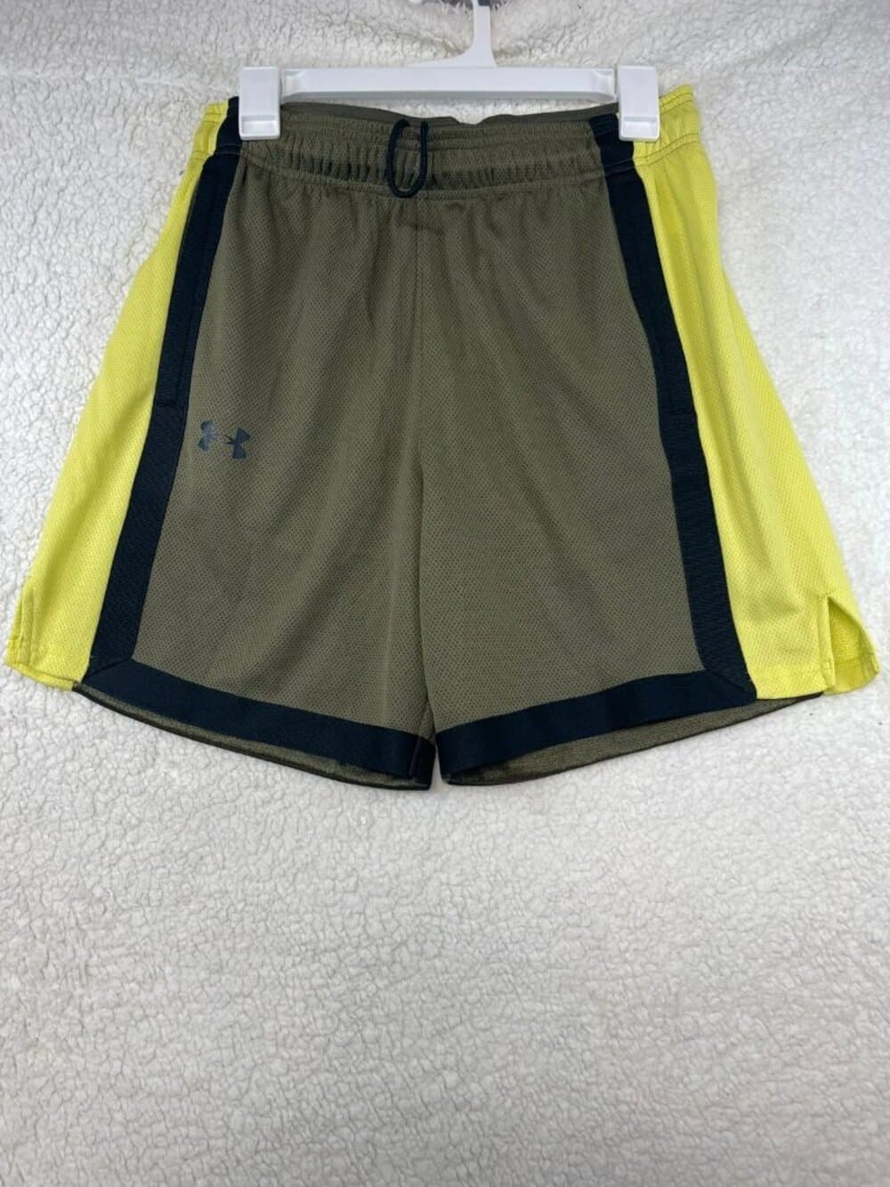 Under Armour Men's Mesh Athletic Basketball Shorts Olive Green Neon Yellow M - Thumbnail 6