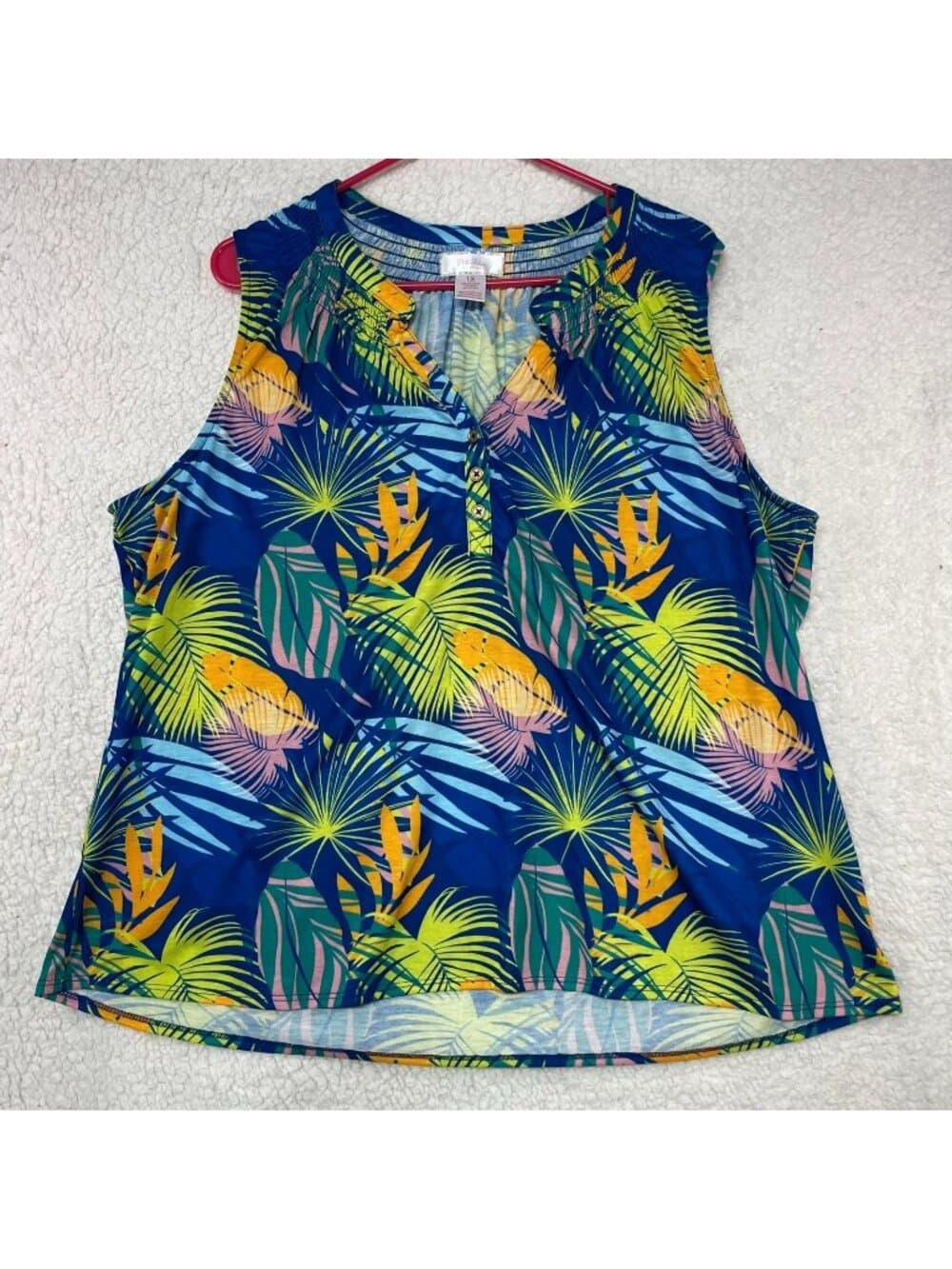 Stella Parker Collection Women's Tropical Sleeveless Henley Top 1X - Thumbnail 5