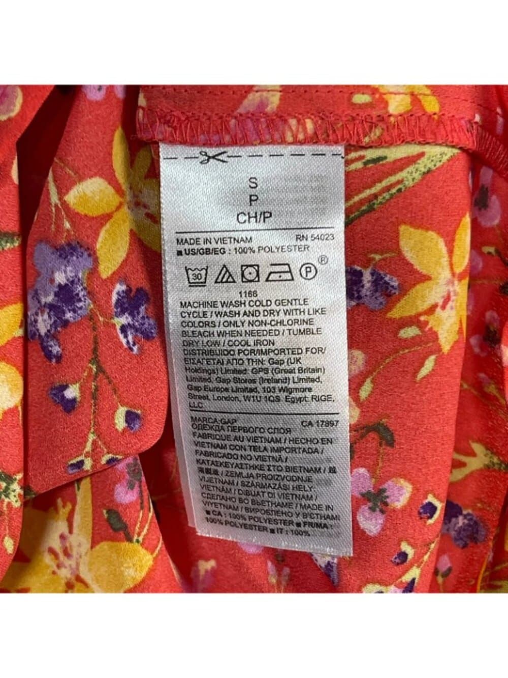 Women's Gap Floral Pintuck Smocked Waist V-Neck Long Sleeve Blouse Red Small - Thumbnail 6