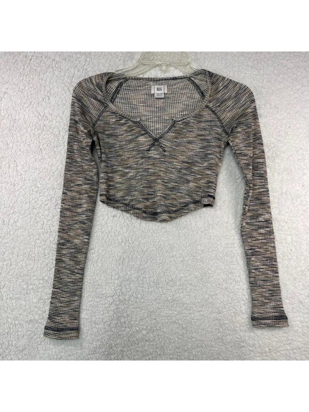 Women's BDG Waffle Knit Long Sleeve Cropped Top XS Beige Gray - Thumbnail 5