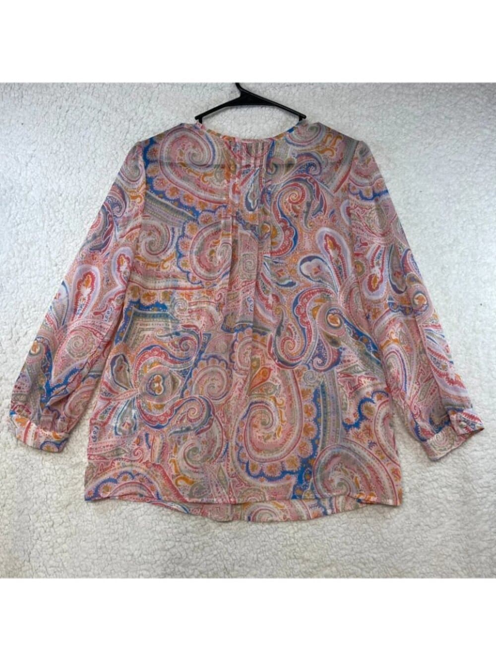Tommy Hilfiger Paisley Peasant Blouse Women's Small Sheer Tie Neck 3/4 Sleeve - Thumbnail 3