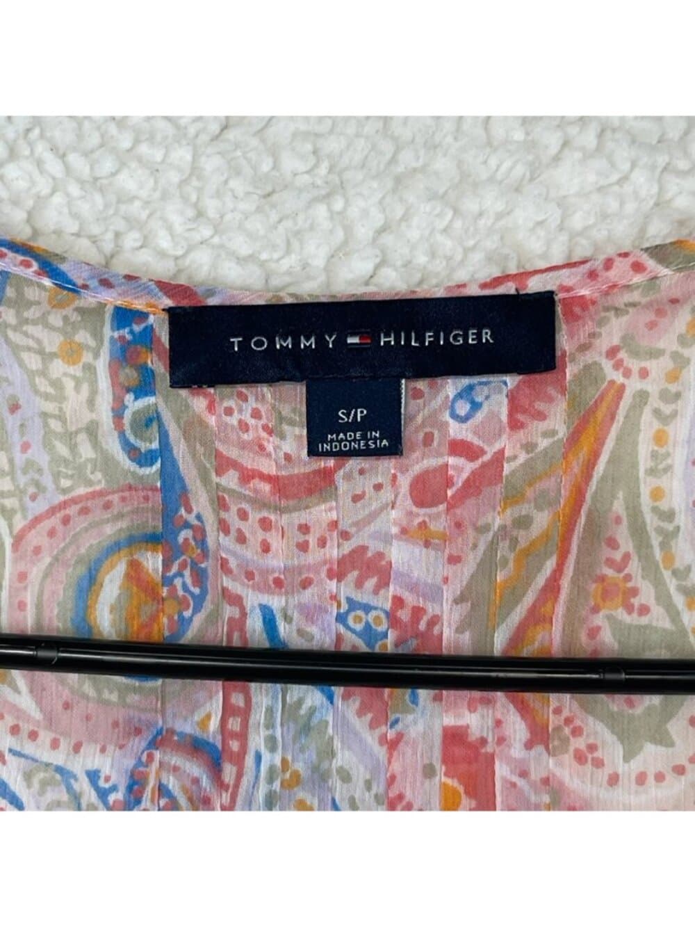 Tommy Hilfiger Paisley Peasant Blouse Women's Small Sheer Tie Neck 3/4 Sleeve - Thumbnail 4