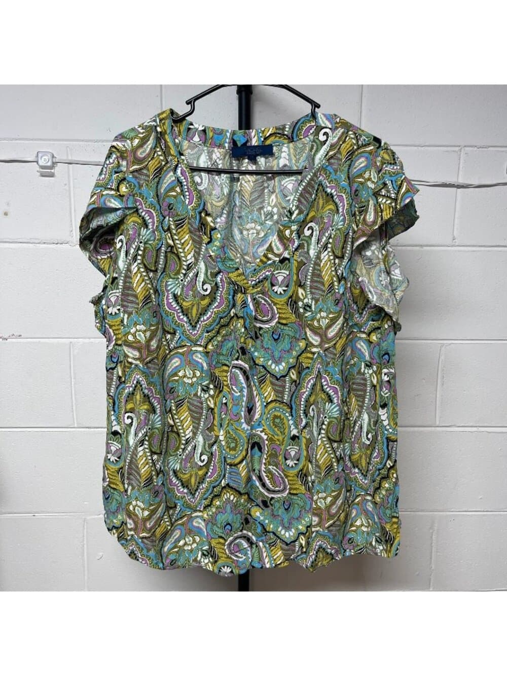Rachel Roy Women's Plus 1X Paisley Print Flutter Sleeve Blouse Rayon Top - Thumbnail 6