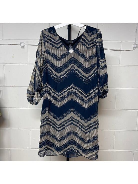 Enfocus Studio Women's Navy Tan Chevron Geometric Cold Shoulder Dress Size 6 - Thumbnail 7