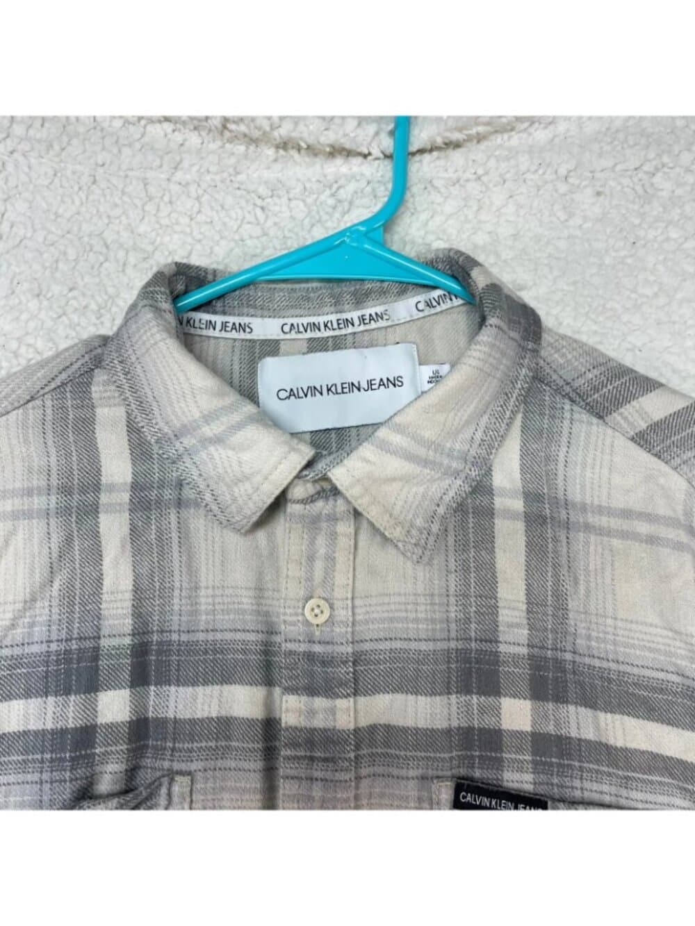 Calvin Klein Jeans Men's Plaid Button Front Shirt Large Gray Cotton - Thumbnail 2